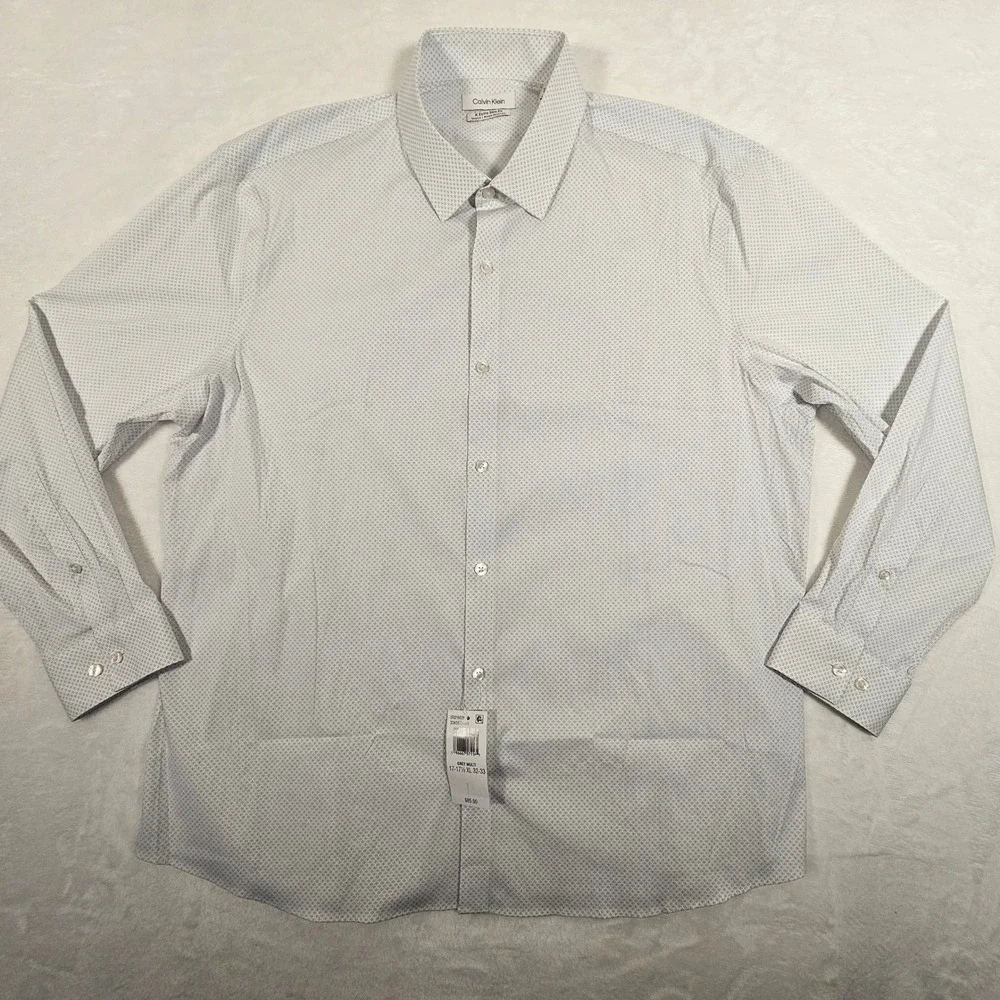 Calvin Klein Extra Slim Dress Shirt Grey‎ Multi Stretch 17-17.5 XL 32-33